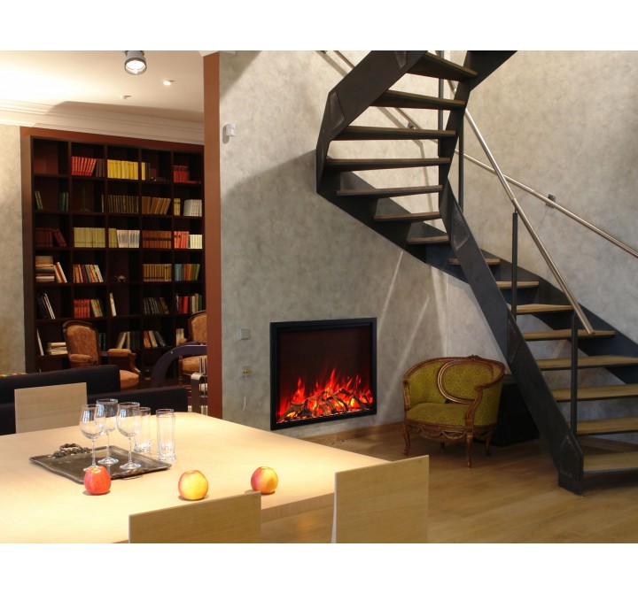 Amantii 48” Fireplace With A Steel Trim and Glass Inlay - 20 Piece Log Set With Remote And Cord - Lifestyle 1