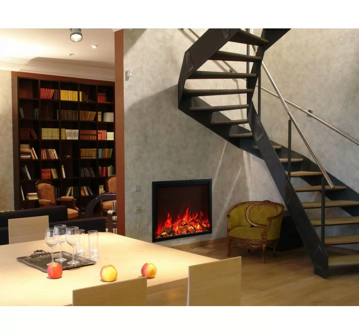 Amantii 48” Fireplace With A Steel Trim and Glass Inlay - 20 Piece Log Set With Remote And Cord - Lifestyle 1
