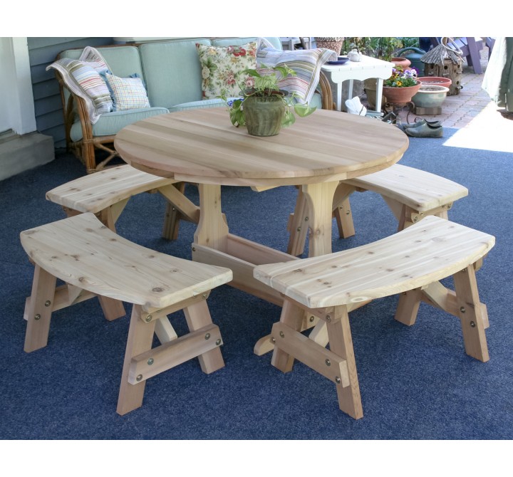 57" Cedar Round Trestle Dining Set