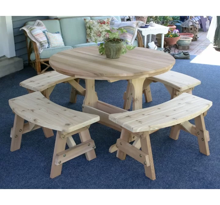 57" Cedar Round Trestle Dining Set