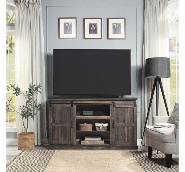 Manhattan Comfort Myrtle 60" TV Stand with 2 Sliding Doors in Heavy Brown