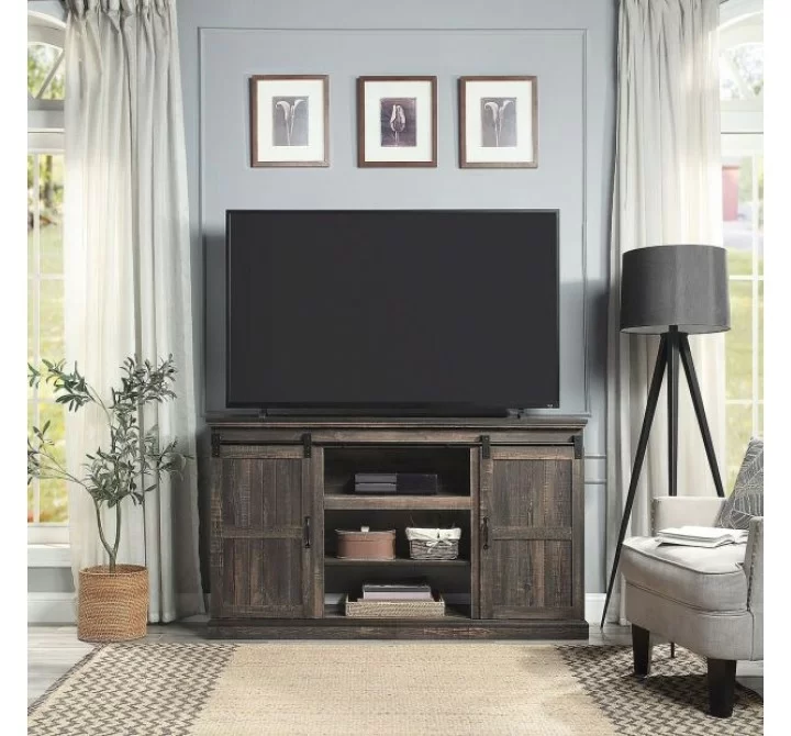Manhattan Comfort Myrtle 60" TV Stand with 2 Sliding Doors in Heavy Brown