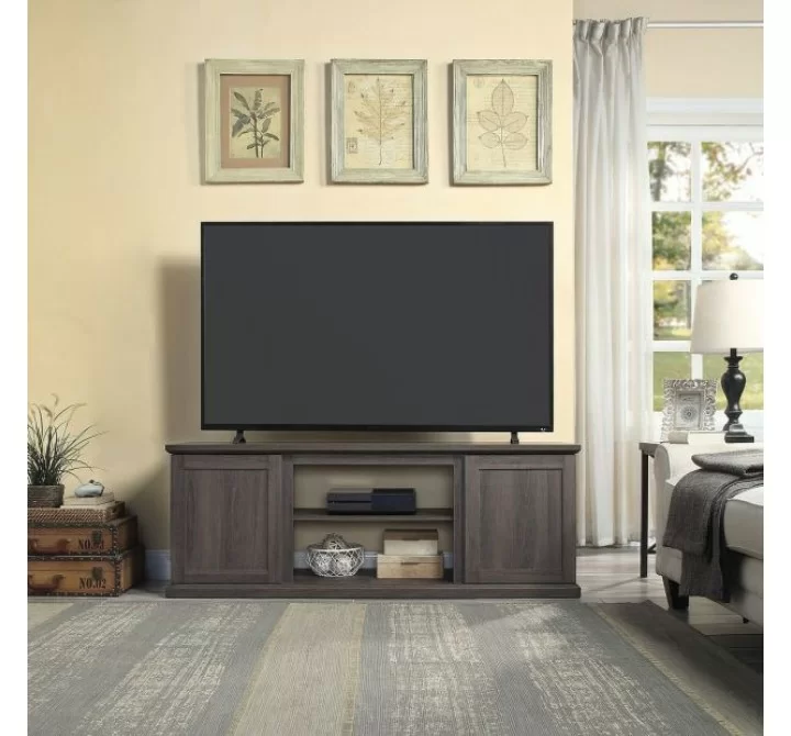Manhattan Comfort Franklin 60" TV Stand with 2 Doors and Open Shelves in Heavy Brown