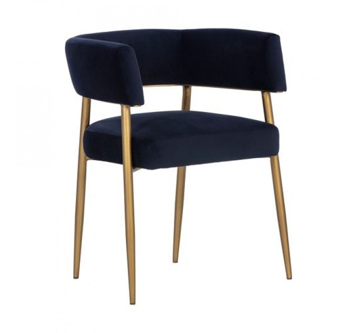 Sunpan Maestro Dining Armchair Abbington Navy - Front Side Angle