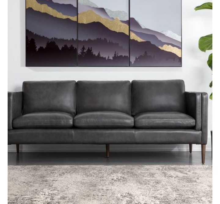 Sunpan Richmond Sofa - Brentwood Charcoal Leather - Lifestyle