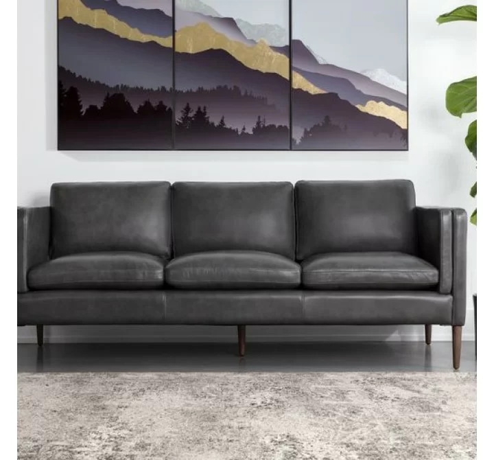 Sunpan Richmond Sofa - Brentwood Charcoal Leather - Lifestyle