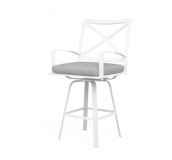 Bristol Swivel Barstool in Canvas Granite w/ Self Welt - Front Side Angle