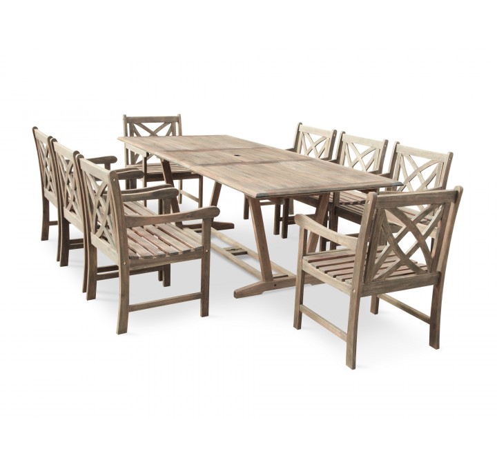 Renaissance Eco-friendly 9-piece Outdoor Hand-scraped Hardwood Dining Set with Rectangle Extention Table and Arm Chairs