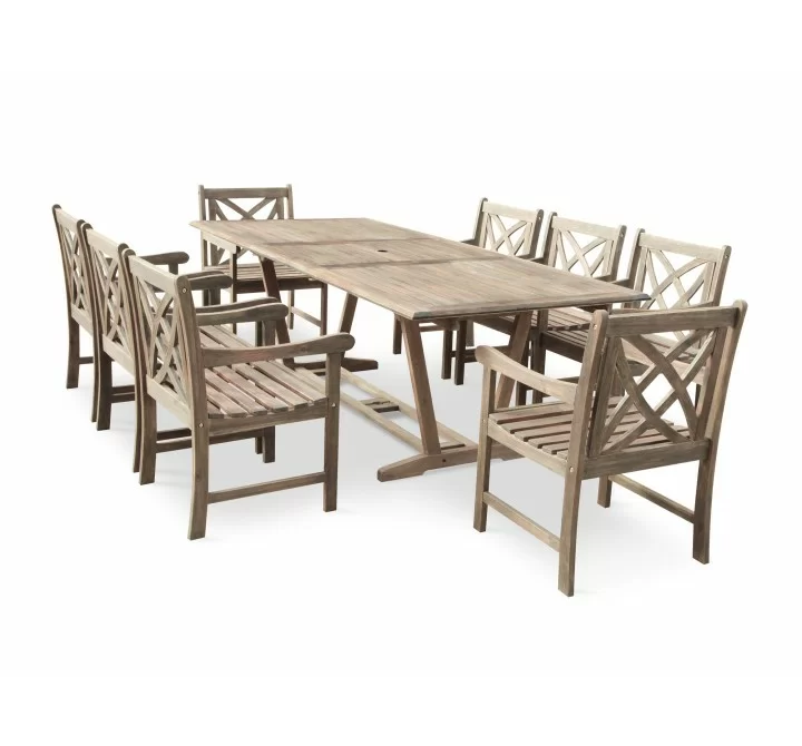 Renaissance Eco-friendly 9-piece Outdoor Hand-scraped Hardwood Dining Set with Rectangle Extention Table and Arm Chairs