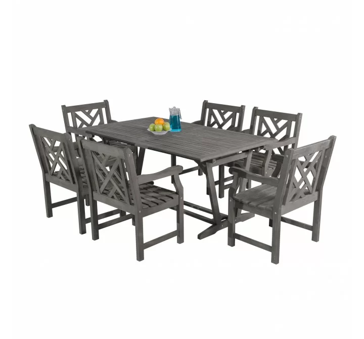 Renaissance Outdoor 7-piece Hand-scraped Wood Patio Dining Set with Extension Table - White bG