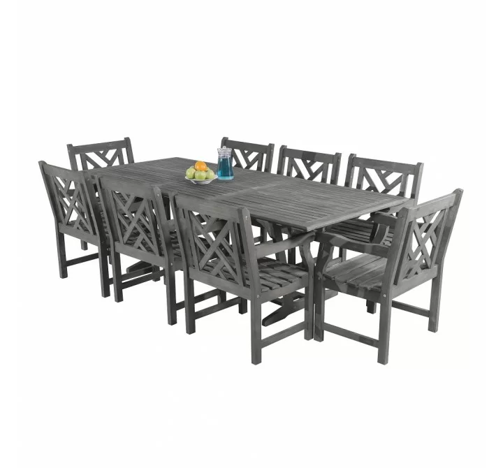 Vifah Renaissance Outdoor 9-piece Hand-scraped Wood Patio Dining Set with Extension Table -Set in White BG