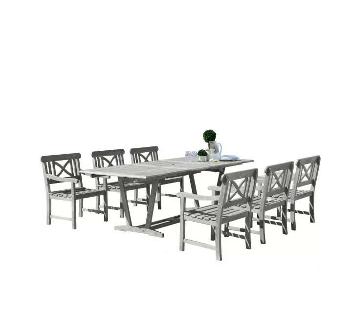 Renaissance Outdoor 7-piece Hand-scraped Wood Patio Dining Set with Extension Table - White BG