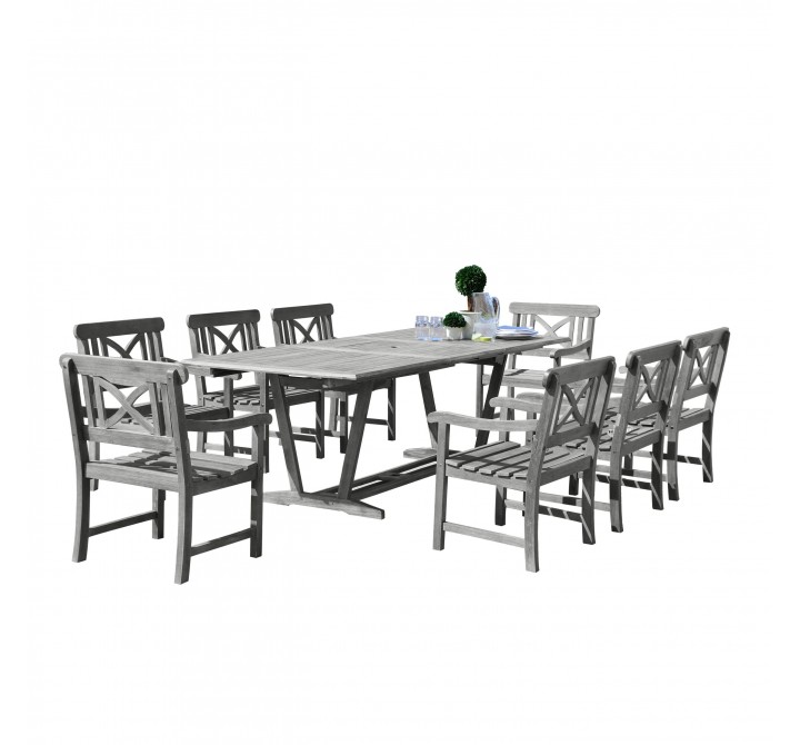 Renaissance Outdoor 9-piece Hand-scraped Wood Patio Dining Set with Extension Table - Set