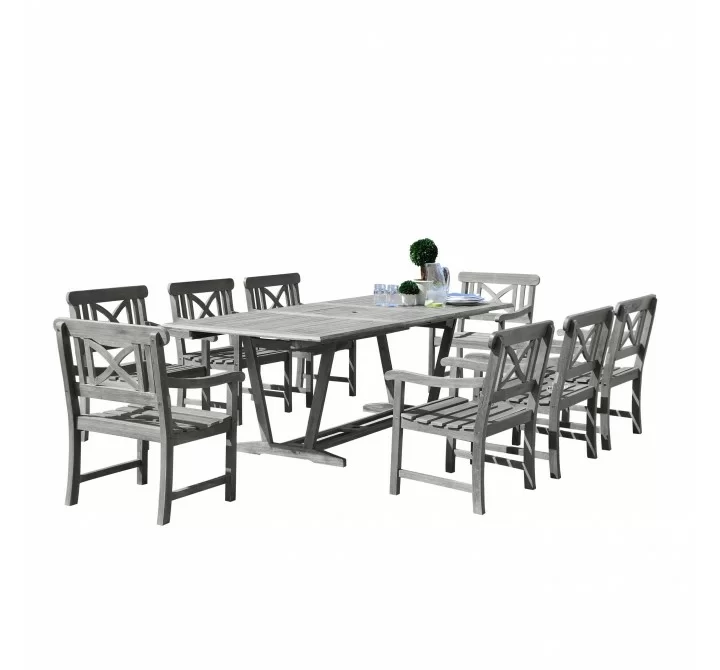 Renaissance Outdoor 9-piece Hand-scraped Wood Patio Dining Set with Extension Table - Set