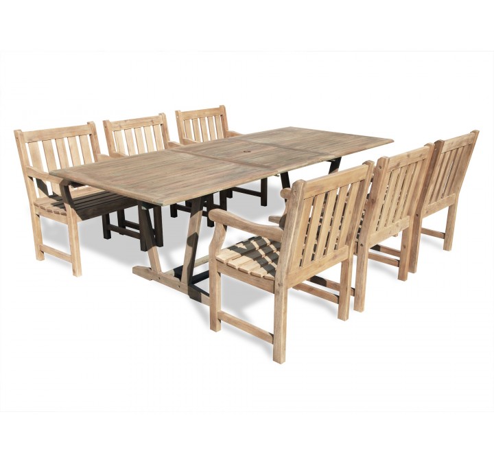 Renaissance Eco-friendly 7-piece Outdoor Hand-scraped Hardwood Dining Set with Rectangle Extention Table and Arm Chairs