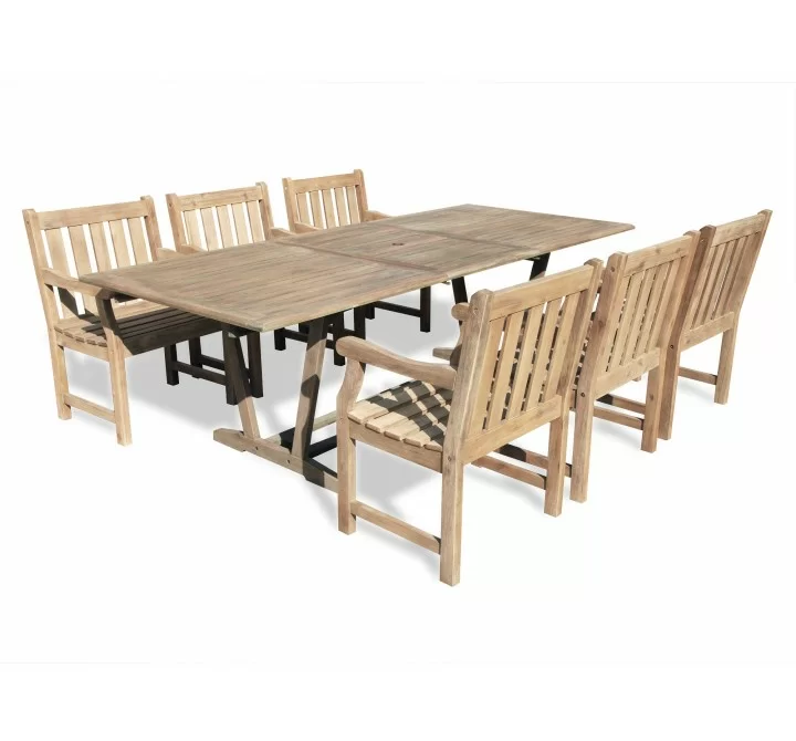Renaissance Eco-friendly 7-piece Outdoor Hand-scraped Hardwood Dining Set with Rectangle Extention Table and Arm Chairs