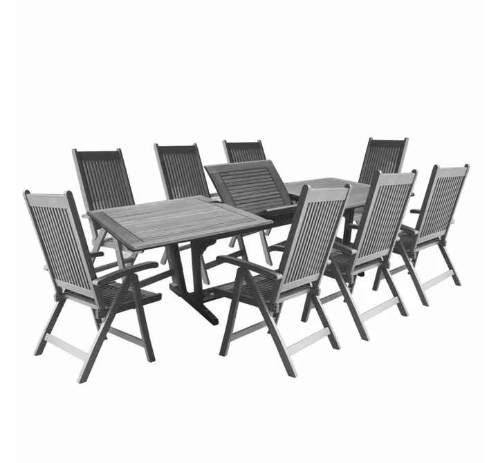 Malibu Outdoor 9-piece Wood Patio Dining Set with Extension Table - White BG