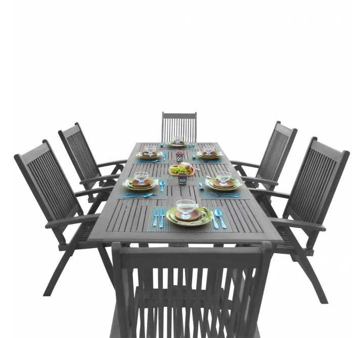 Renaissance Outdoor Patio Hand-scraped Wood 7-piece Dining Set with Extension Table - White BG
