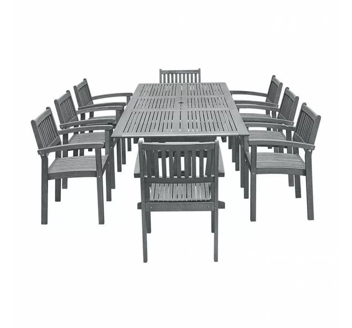 Vifah Renaissance Outdoor Patio Hand-scraped Wood 9-piece Dining Set with Extension Table - White BG