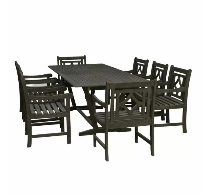 Renaissance Outdoor 7-piece Wood Patio Extendable Table Dining Set - White BG