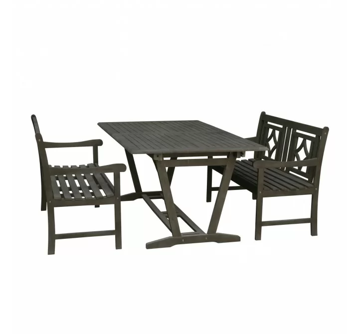 Renaissance Outdoor 3-piece Wood Patio Extendable Table Dining Set - Whiet BG