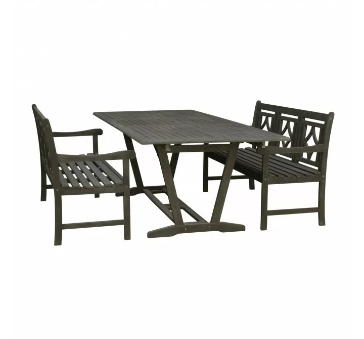 Renaissance Outdoor 3-piece Wood Patio Extendable Table Dining Set - White BG