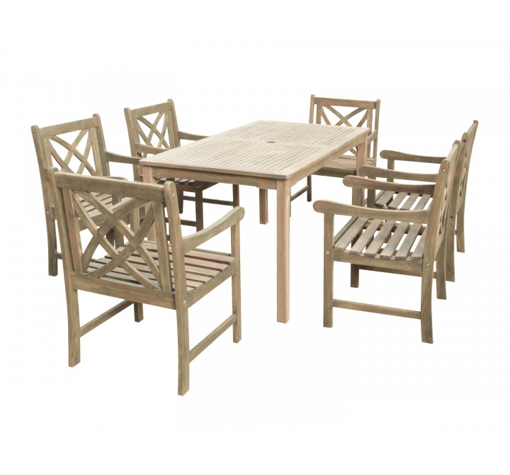 Renaissance Eco-friendly 7-piece Outdoor Hand-scraped Hardwood Dining Set with Rectangle Table and Arm Chairs
