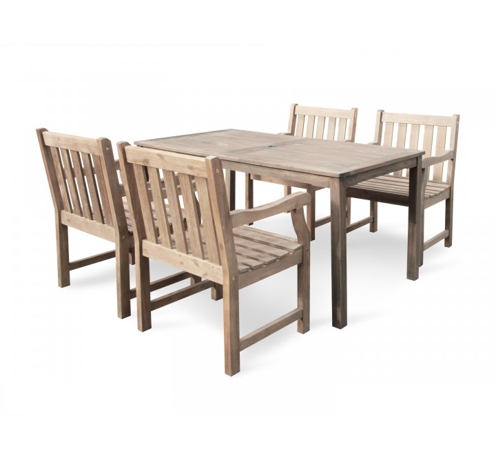 Renaissance Eco-friendly 5-piece Outdoor Hand-scraped Hardwood Dining Set with Rectangle Table and Arm Chairs