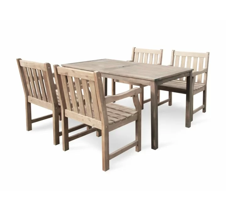 Renaissance Eco-friendly 5-piece Outdoor Hand-scraped Hardwood Dining Set with Rectangle Table and Arm Chairs