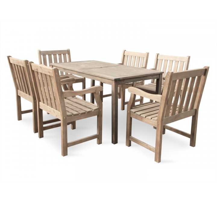 Renaissance Eco-friendly 7-piece Outdoor Hand-scraped Hardwood Dining Set with Rectangle Table and Arm Chairs