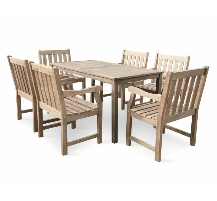 Renaissance Eco-friendly 7-piece Outdoor Hand-scraped Hardwood Dining Set with Rectangle Table and Arm Chairs