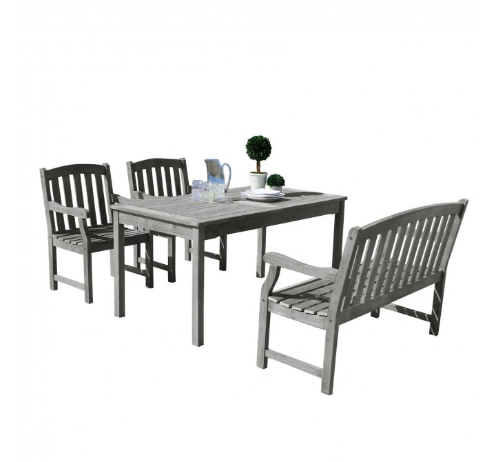 Renaissance Outdoor 4-piece Hand-scraped Wood Patio Dining Set with 4-foot Bench - White BG
