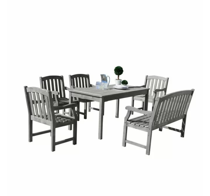 Renaissance Outdoor 6-piece Hand-scraped Wood Patio Dining Set with 4-foot Bench - White BG