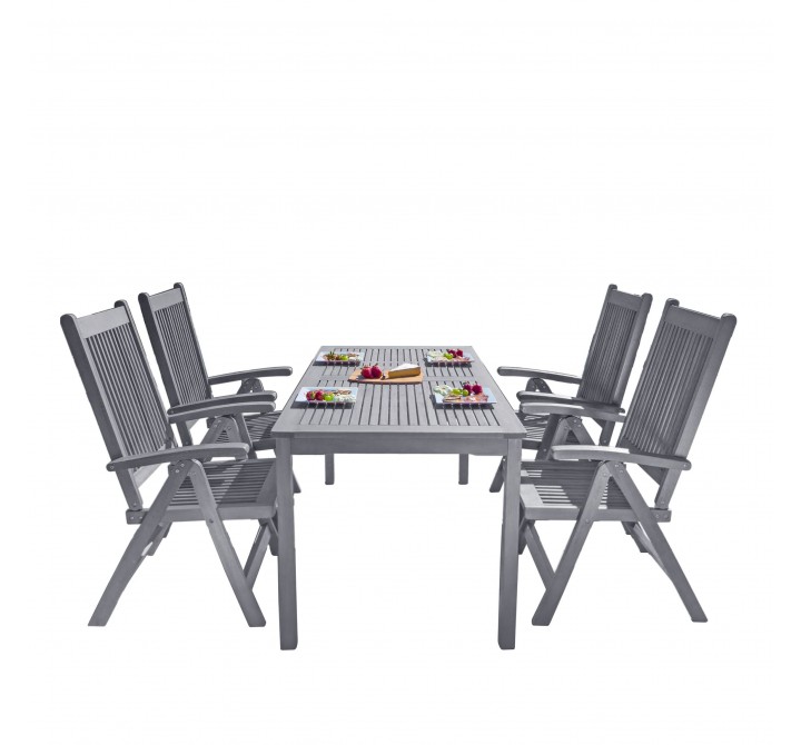 Renaissance Outdoor Patio Hand-scraped Wood 5-piece Dining Set with Reclining Chairs - White BG