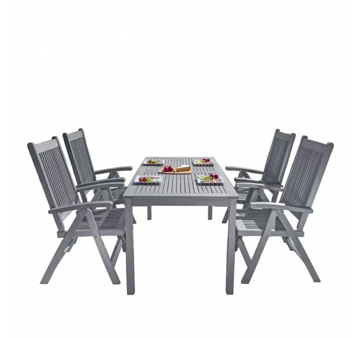 Renaissance Outdoor Patio Hand-scraped Wood 5-piece Dining Set with Reclining Chairs - White BG