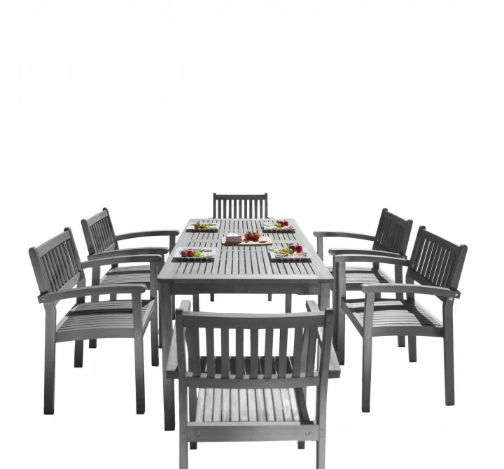 Renaissance Outdoor Patio Hand-scraped Wood 7-piece Dining Set with Stacking Chairs - White BG