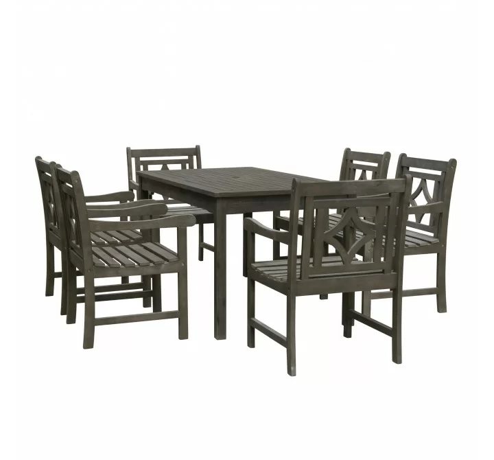 Renaissance Outdoor 7-piece Wood Patio Rectangular Table Dining Set - White BG