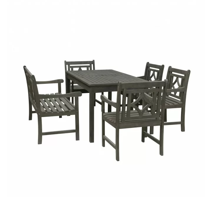 Renaissance Outdoor 6-piece Wood Patio Rectangular Table Dining Set - Whit BG