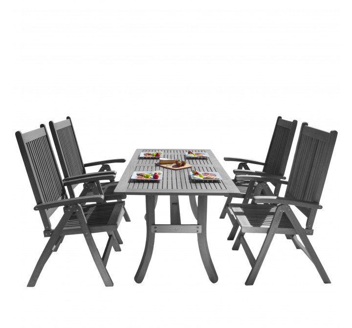 Renaissance Outdoor Patio Hand-scraped Wood 5-piece Dining Set with Reclining Chairs - White BG
