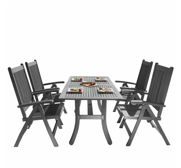 Renaissance Outdoor Patio Hand-scraped Wood 5-piece Dining Set with Reclining Chairs - White BG