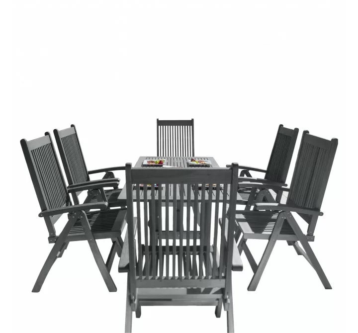 Renaissance Outdoor Patio Hand-scraped Wood 7-piece Dining Set with Reclining Chairs - White BG