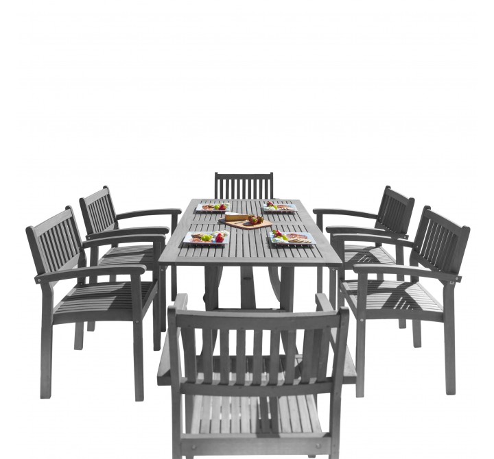 Renaissance Outdoor Patio Hand-scraped Wood 7-piece Dining Set with Stacking Chairs - White BG