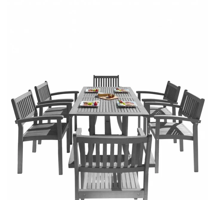 Renaissance Outdoor Patio Hand-scraped Wood 7-piece Dining Set with Stacking Chairs - White BG