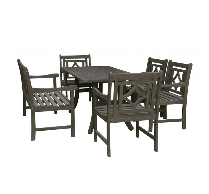 Renaissance Outdoor 6-piece Wood Patio Curvy Legs Table Dining Set - White BG