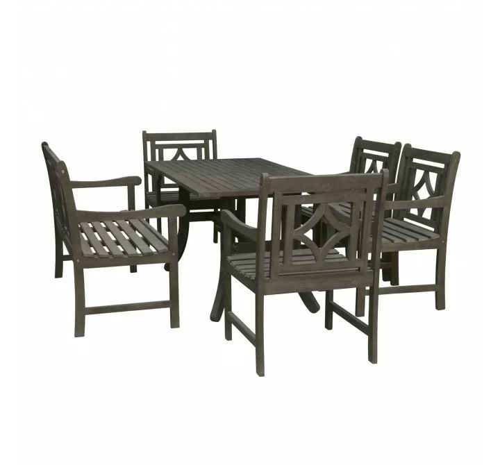 Renaissance Outdoor 6-piece Wood Patio Curvy Legs Table Dining Set - White BG