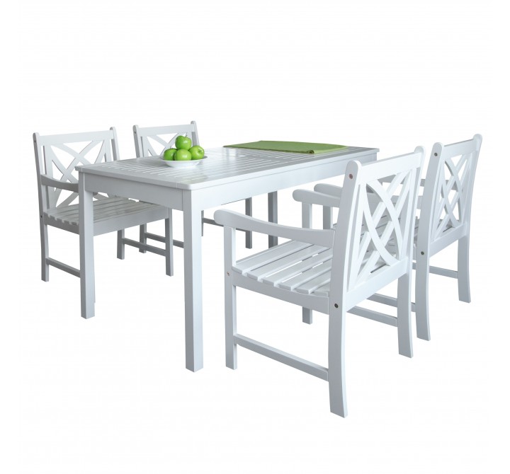 Bradley Outdoor 5-piece Wood Patio Dining Set in White - White BG