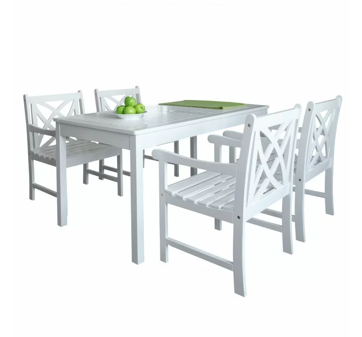 Bradley Outdoor 5-piece Wood Patio Dining Set in White - White BG