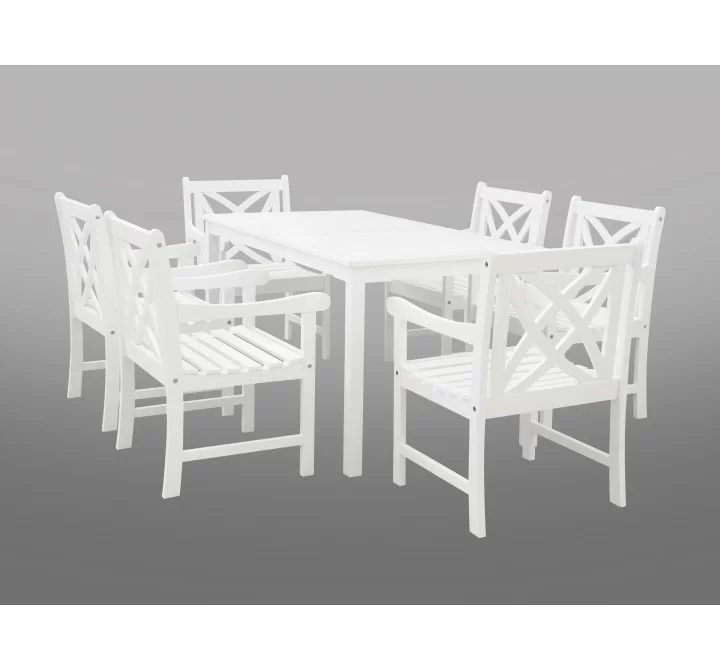 Bradley Eco-friendly 7-piece Outdoor White Hardwood Dining Set with Rectangle Table and Arm Chairs