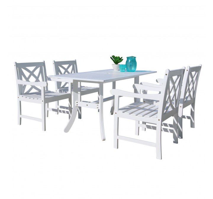 Bradley Outdoor 5-piece Wood Patio Dining Set in White - White BG