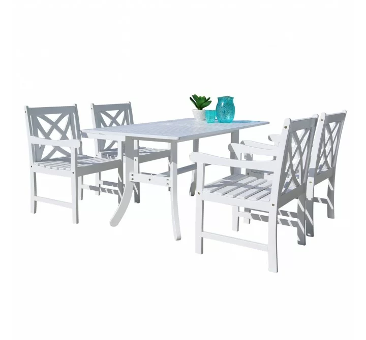 Bradley Outdoor 5-piece Wood Patio Dining Set in White - White BG